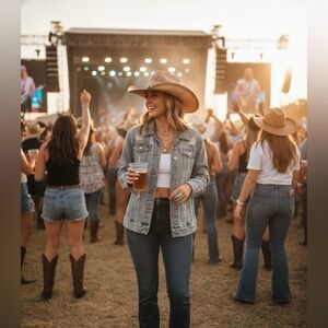 Time and‎ Tru Distressed Denim Jacket Blue Button Front Long Sleeve Women Size S
